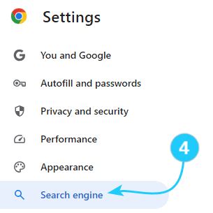 Set default search engine and site search shortcuts.